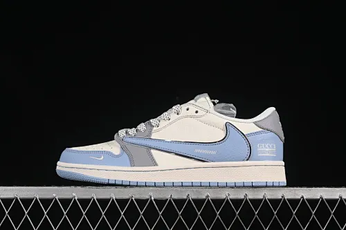 All categories Air Jordan Jordan series basketball shoes Air Jordan 1 Low high-end customized low-top sneakers Travis Scott x Fragment Design x Air Jordan 1 Low OG SP AJ1 Gucci co-branded beige gray blue low-top cultural casual sneakers ZH2598-241